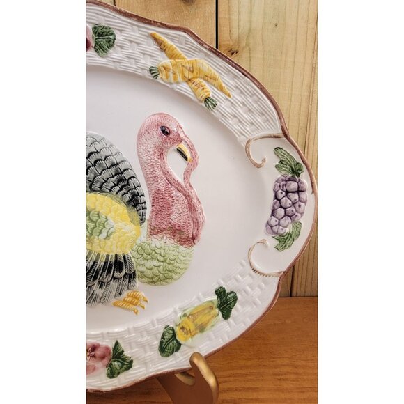 Vintage 1960's California Pottery Hand Painted Turkey Serving Platter - Picture 9 of 11